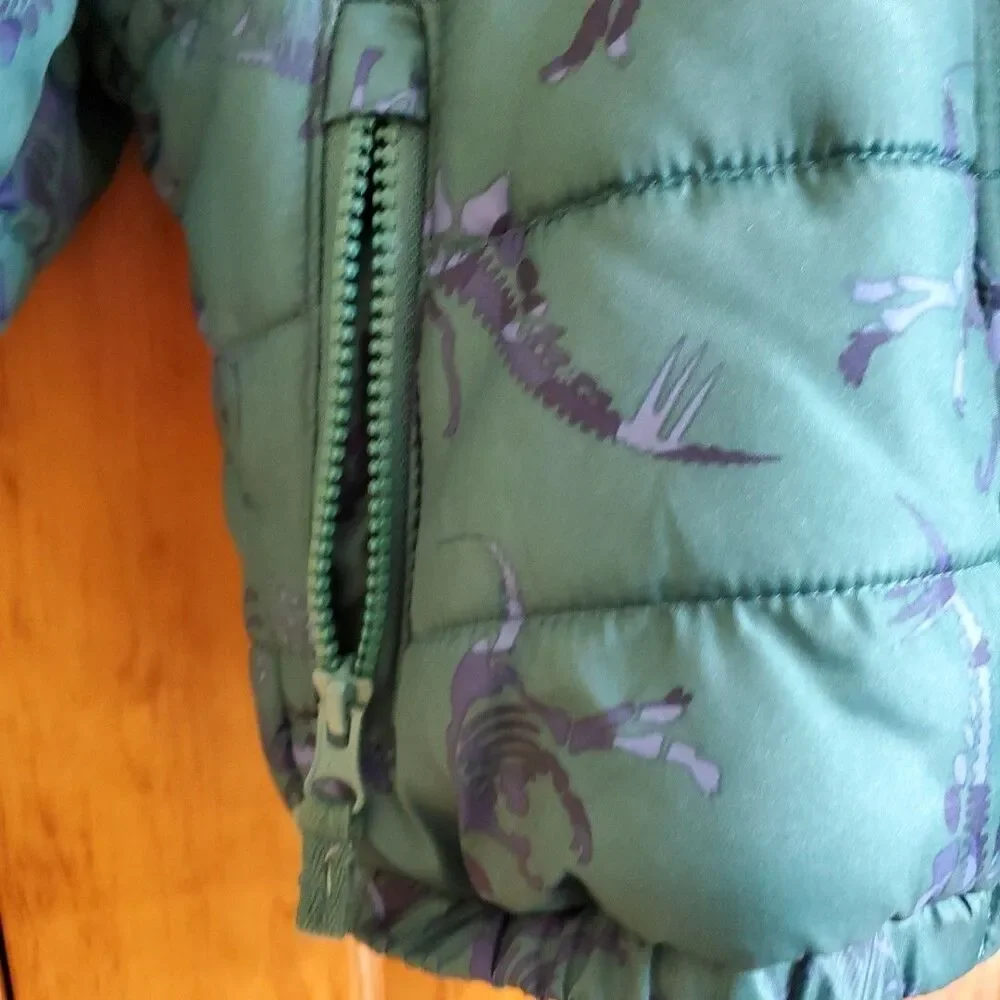 OshKosh B'gosh 18M Puffer Jacket Toddler Boys Teal Dinosaur Skeleton Hooded Coat